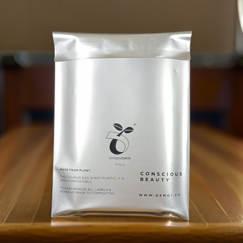全生物降解破坏性胶条自粘袋 满版印刷细银 化妆品包装袋