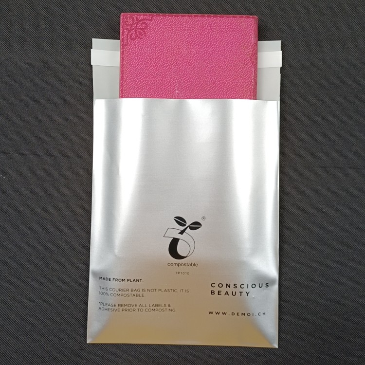全生物降解破坏性胶条自粘袋 满版印刷细银 化妆品包装袋